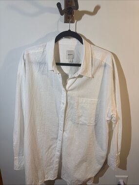 Maeve Women’s White Cotton-Linen Button Down Shirt